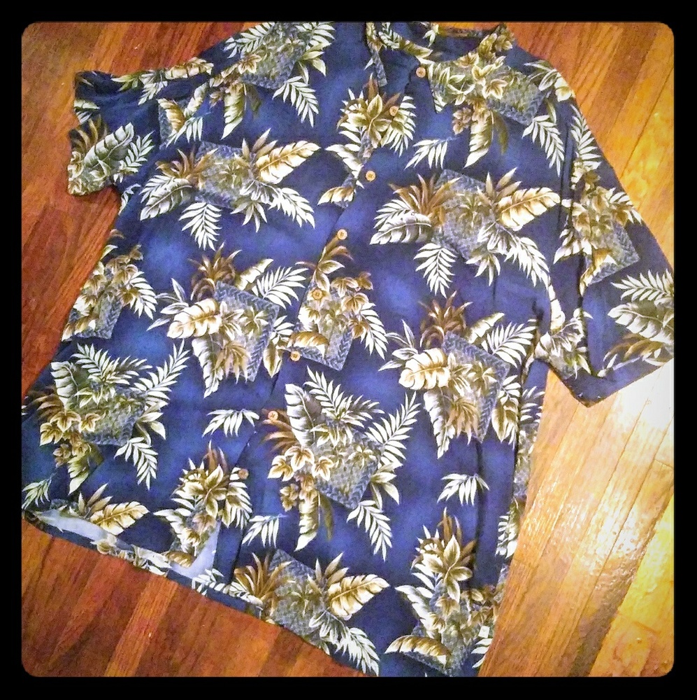 Island Shores Hawaiian Button Up Shirt Blue 3XL